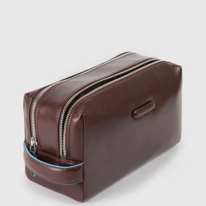 Toilettassen>Piquadro Black Square Beauty bag 2 zippers brown