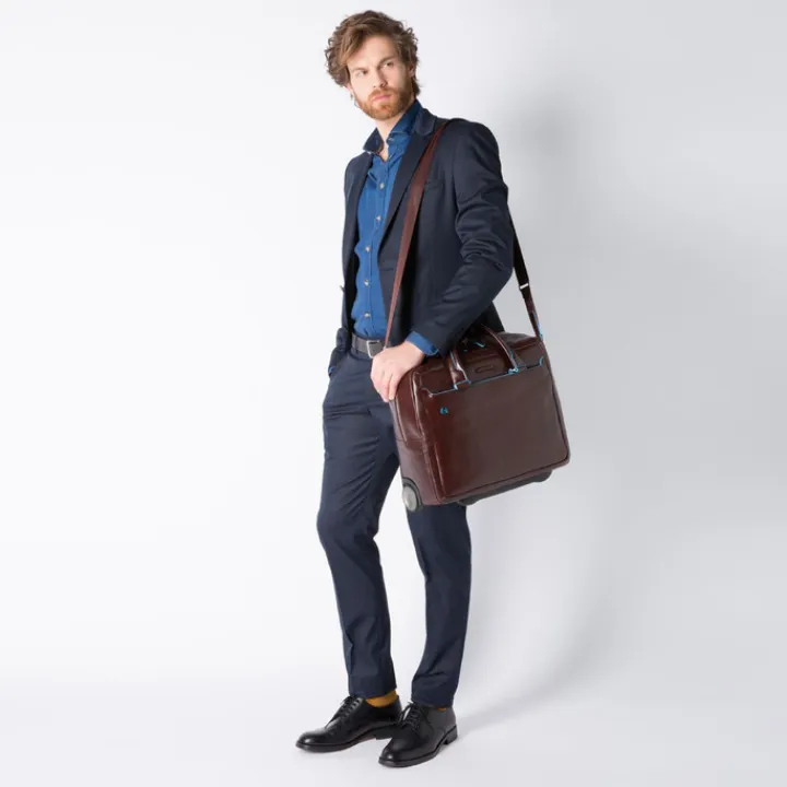 Handbagage Trolleys|Laptop Trolleys>Piquadro Black Square Briefcase with wheels brown