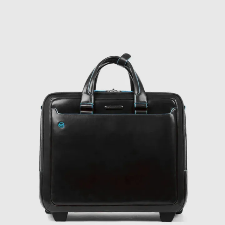 Handbagage Trolleys|Laptop Trolleys>Piquadro Black Square Briefcase with wheels 2 compartments black