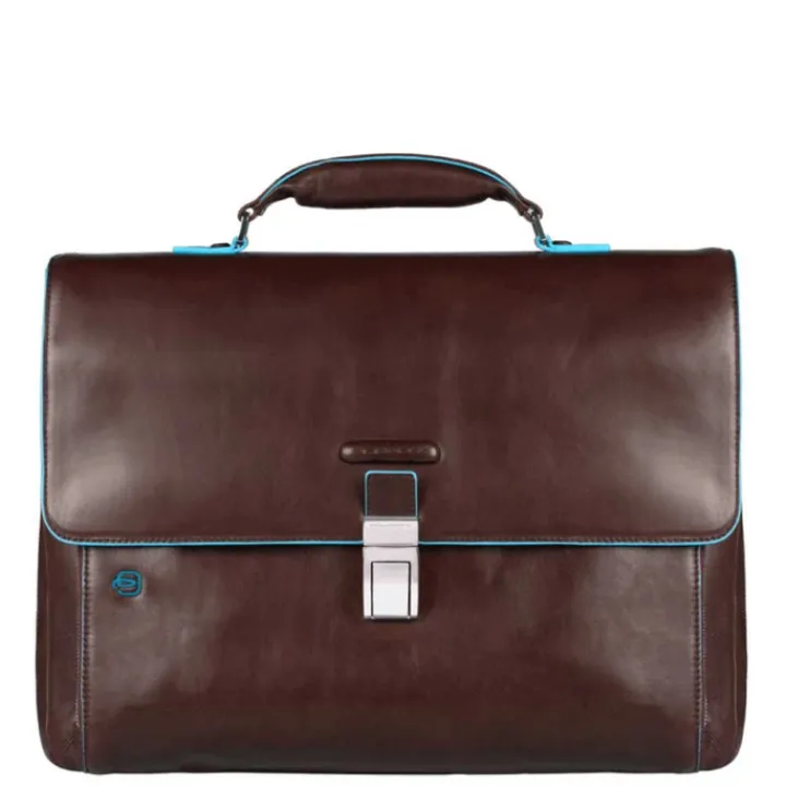 Herentassen|15.6 Inch Laptoptassen>Piquadro Blue Square Exp. Computer Portfolio Briefcase mahogany