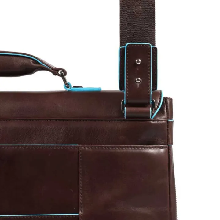 Herentassen|15.6 Inch Laptoptassen>Piquadro Blue Square Exp. Computer Portfolio Briefcase mahogany