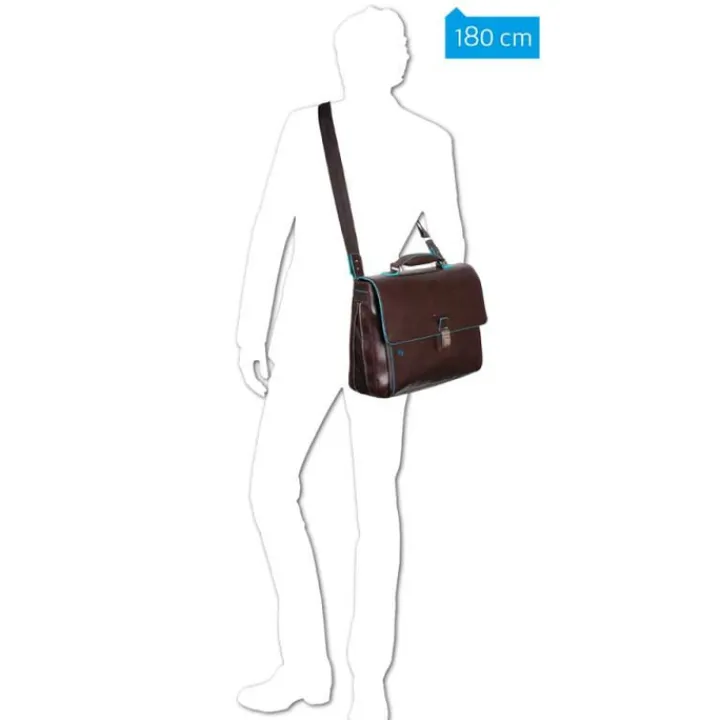 Herentassen|15.6 Inch Laptoptassen>Piquadro Blue Square Exp. Computer Portfolio Briefcase mahogany