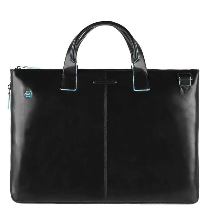 Herentassen|15.6 Inch Laptoptassen>Piquadro Blue Square Expandable Slim Computer Bag 15.6" black
