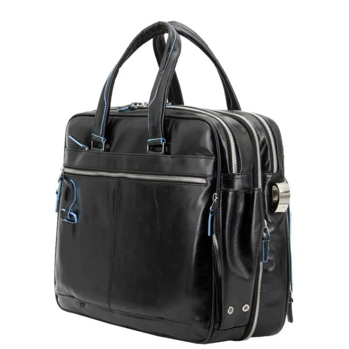 Herentassen|15 Inch Laptoptassen>Piquadro Blue Square Expandable Computer Case with iPad/iPad Air Holder black