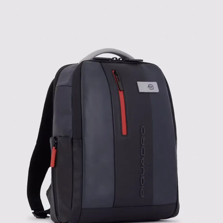 Kleine Rugzakken|14 Inch Laptoptassen>Piquadro Urban Leather Computer Backpack 14" grey/black