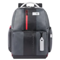 15.6 Inch Laptoptassen|Leren Laptoptassen>Piquadro Urban PC and iPad Backpack with Anti theft cable grey black