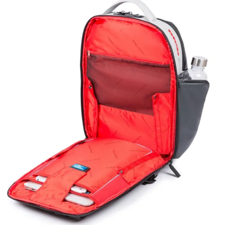 15.6 Inch Laptoptassen|Leren Laptoptassen>Piquadro Urban PC and iPad Backpack with Anti theft cable grey black