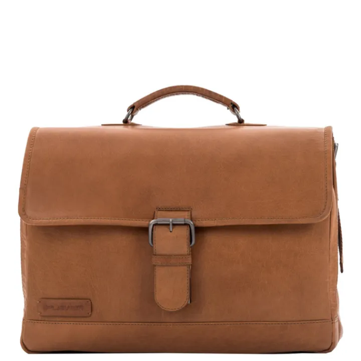 Herentassen|15 Inch Laptoptassen>Plevier Quartz Volnerf 3-vaks Laptoptas 15.6" cognac