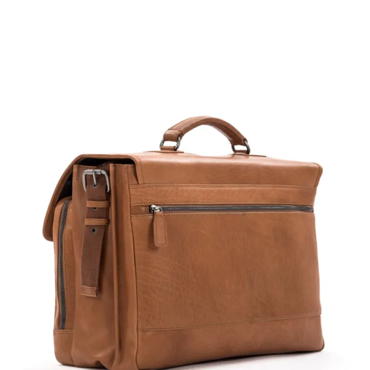 Herentassen|15 Inch Laptoptassen>Plevier Quartz Volnerf 3-vaks Laptoptas 15.6" cognac