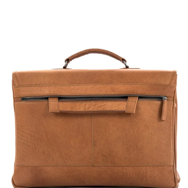 Herentassen|15 Inch Laptoptassen>Plevier Quartz Volnerf 3-vaks Laptoptas 15.6" cognac