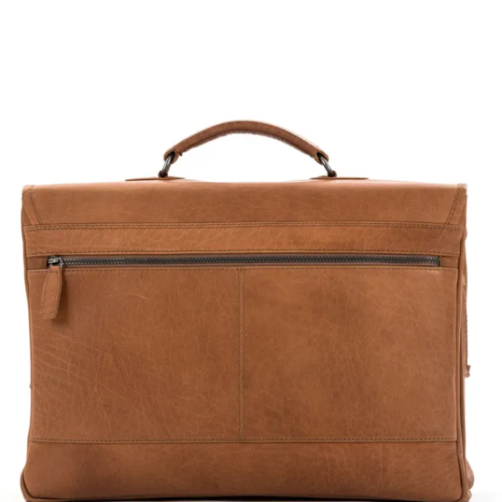 Herentassen|15 Inch Laptoptassen>Plevier Quartz Volnerf 3-vaks Laptoptas 15.6" cognac