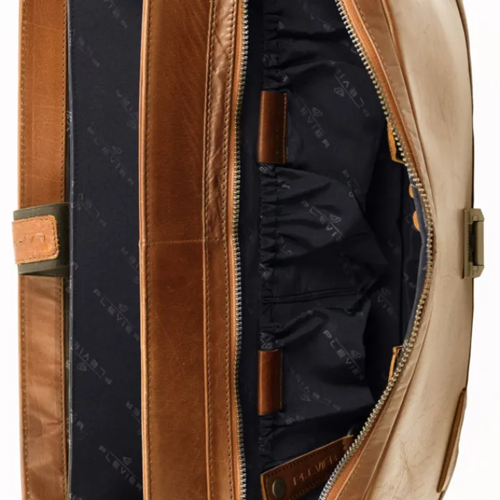 Herentassen|15 Inch Laptoptassen>Plevier Quartz Volnerf 3-vaks Laptoptas 15.6" cognac