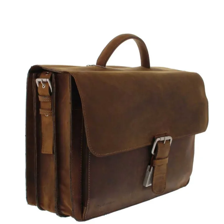 Herentassen|15.6 Inch Laptoptassen>Plevier Retro Newton Laptoptas 3 vaks 15.6" bruin