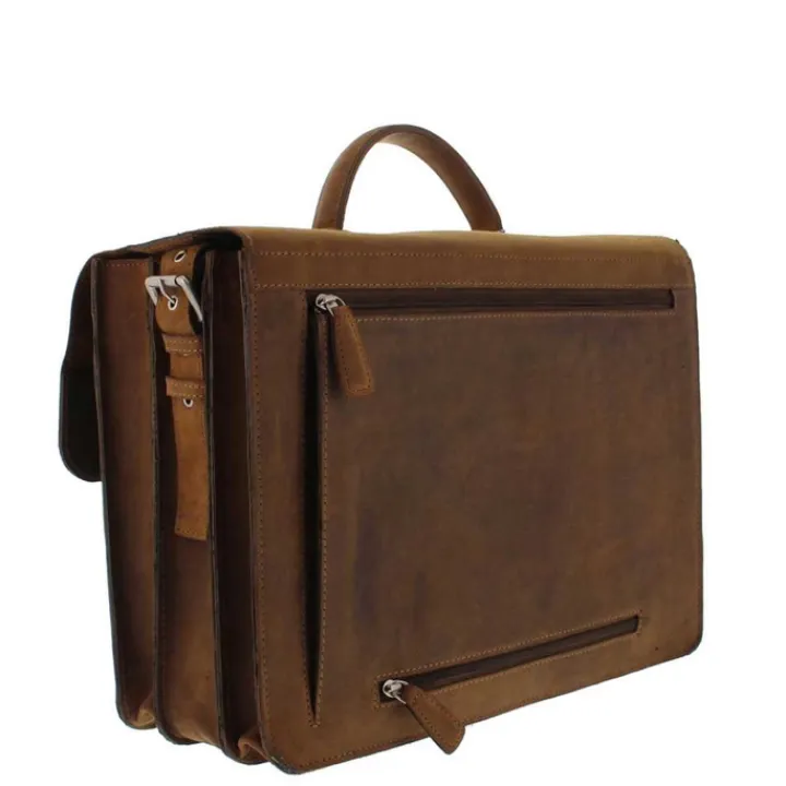 Herentassen|15.6 Inch Laptoptassen>Plevier Retro Newton Laptoptas 3 vaks 15.6" bruin