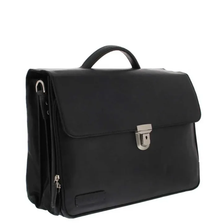 Herentassen|15.6 Inch Laptoptassen>Plevier Vintage Oxford Laptoptas 3 vaks 15.6" zwart