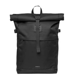 Heren Rugzakken|Dames Rugzakken>Sandqvist Icon Rolltop Backpack M black-black with black leather