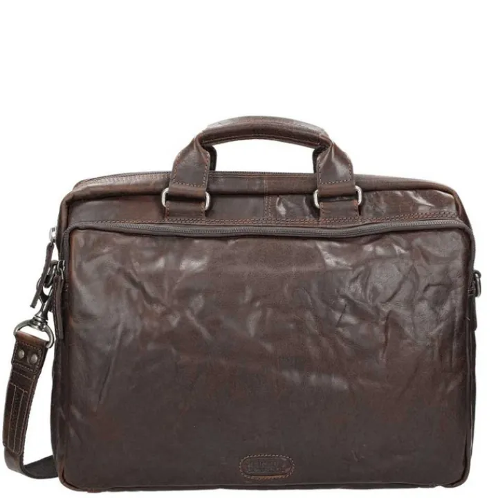 Herentassen|15.6 Inch Laptoptassen>Spikes & Sparrow Bronco 3 Zipper Businesstas dark brown