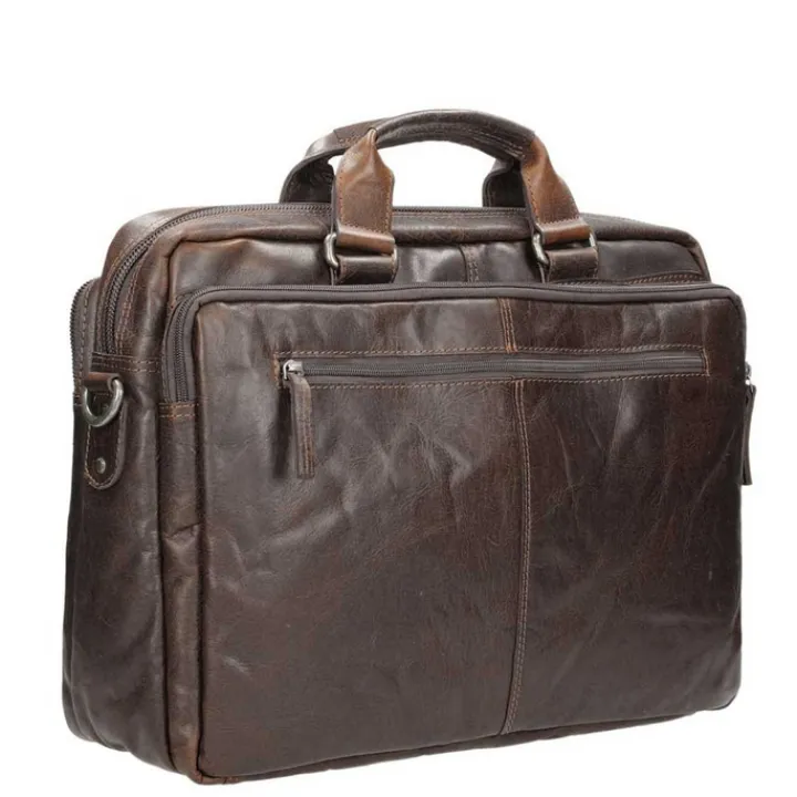 Herentassen|15.6 Inch Laptoptassen>Spikes & Sparrow Bronco 3 Zipper Businesstas dark brown