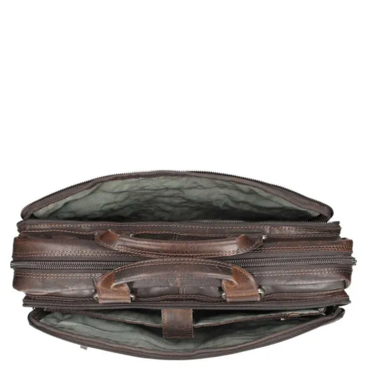 Herentassen|15.6 Inch Laptoptassen>Spikes & Sparrow Bronco 3 Zipper Businesstas dark brown