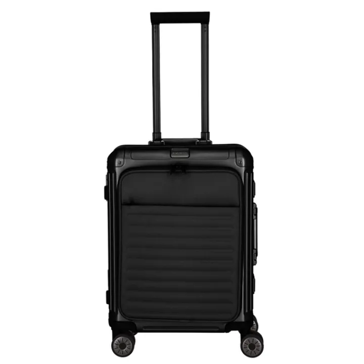 Transavia Trolleys|Handbagage Trolleys>Travelite Next 2.0 Aluminium 4 Wiel Trolley S with Frontpocket black matt
