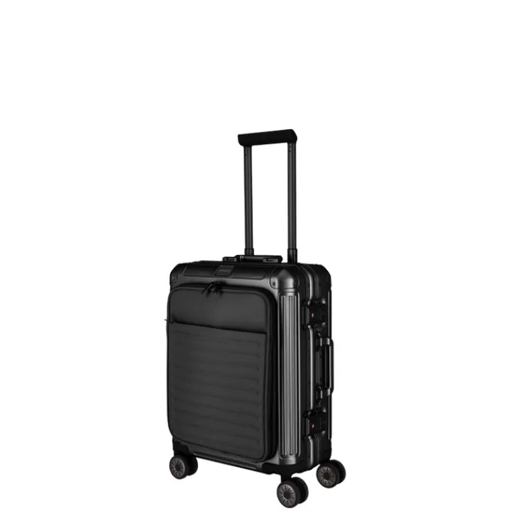 Transavia Trolleys|Handbagage Trolleys>Travelite Next 2.0 Aluminium 4 Wiel Trolley S with Frontpocket black matt