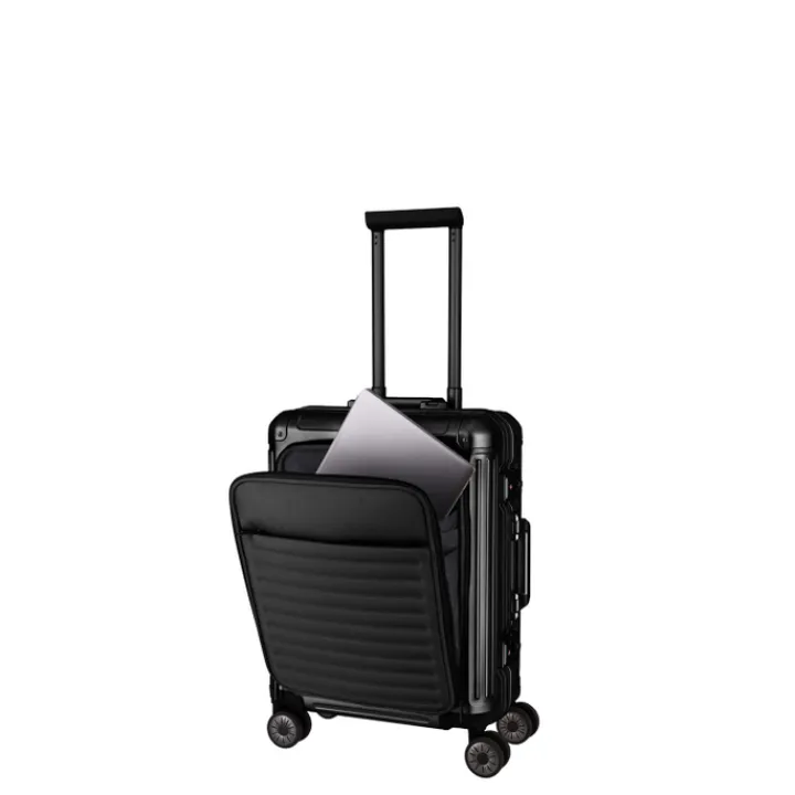 Transavia Trolleys|Handbagage Trolleys>Travelite Next 2.0 Aluminium 4 Wiel Trolley S with Frontpocket black matt