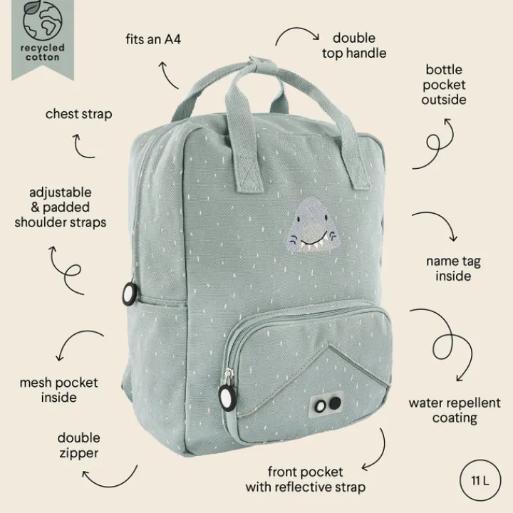 Peuter Rugzakken|Kinderrugzakken>Trixie Mr. Shark Large Backpack light grey