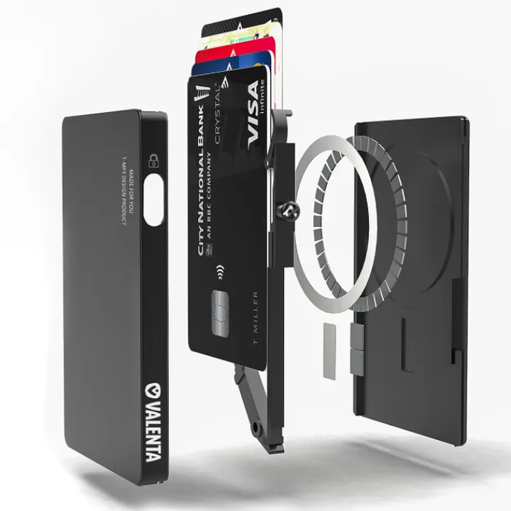 Rfid Portemonnees|Kleine Portemonnees>Valenta Cardprotector Aluminium Magsafe with Money Clip black